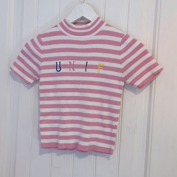 UNIF PINK STRIPED CROP TOP - Picture 2 of 3